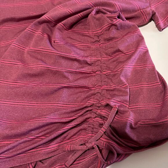 Duluth Trading Shirt Womens Medium Short Sleeve Purple Striped Ruched
Sides - Picture 3 of 5